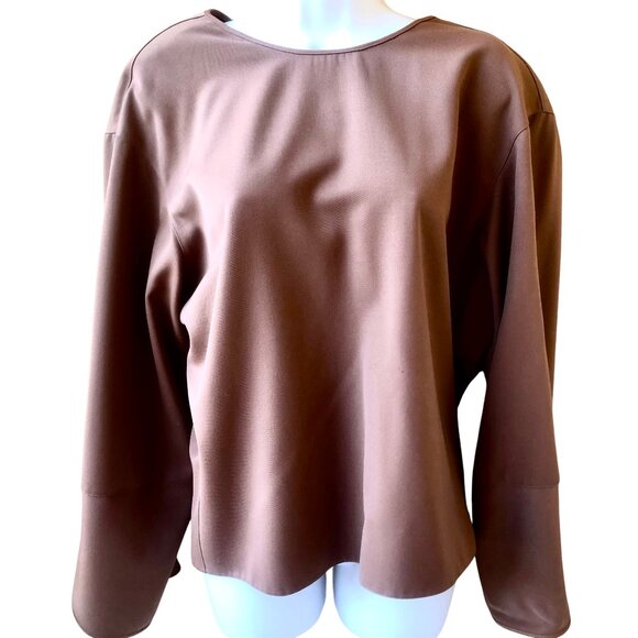 Krizia Italy Vintage Brown WOOL Lined Top Flounce Cuffs Button up Back - Picture 4 of 13